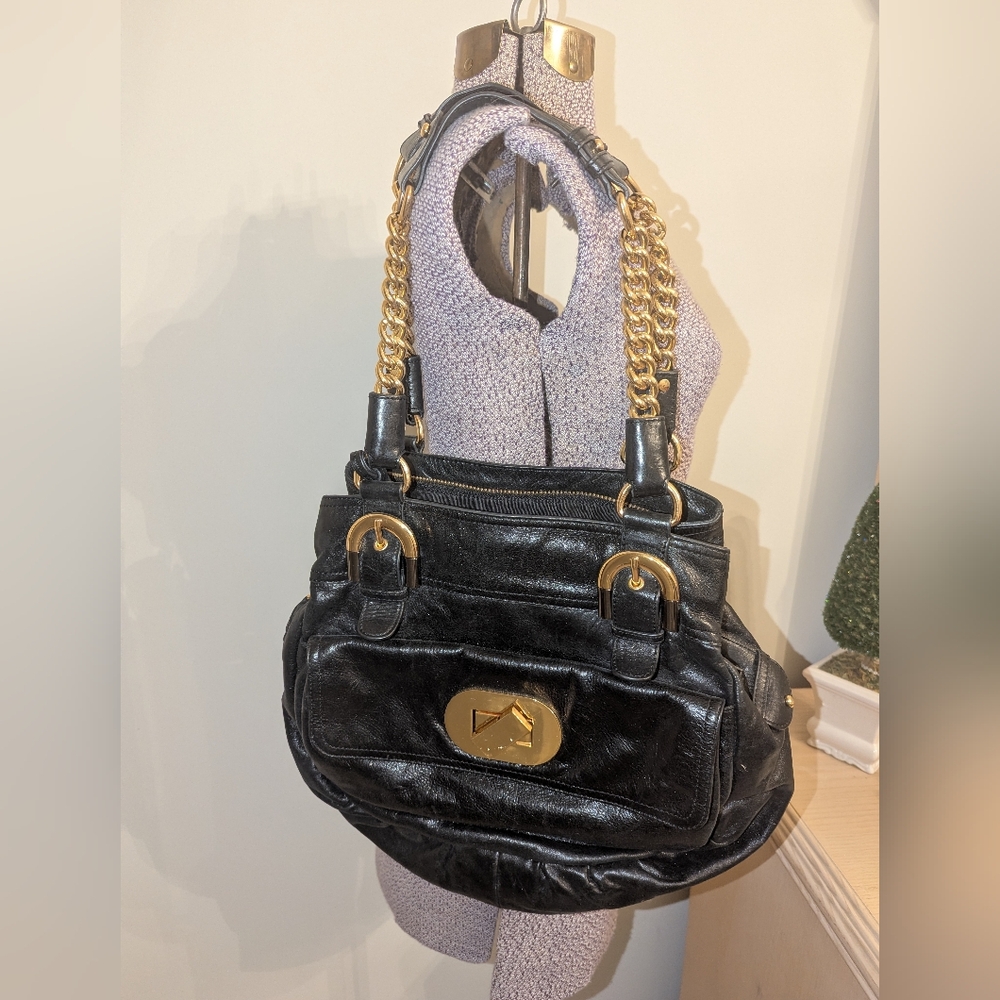 Badgley Mischka Black Shoulder Bag with Gold Accents